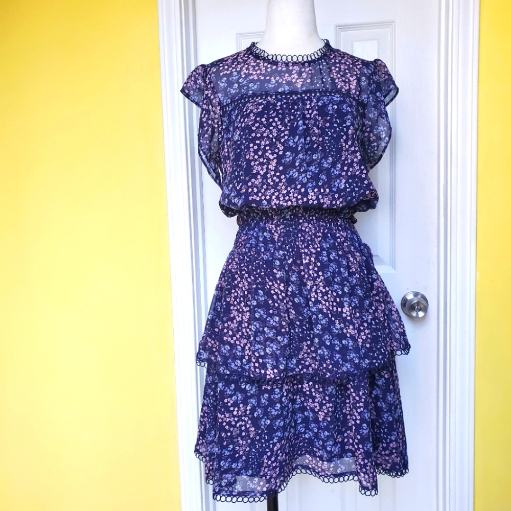 Q&A Ruffled Smocked Dress Sz Medium